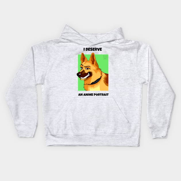 German Shepherd Dog: Anime Cartoon Portrait Kids Hoodie by elkingrueso